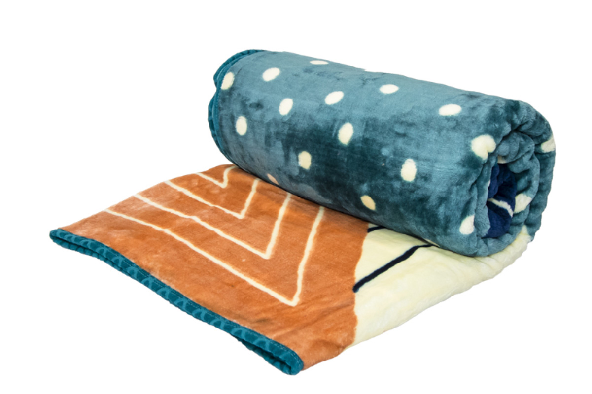 Teal and Pastel Triangles 1Ply Silver Mink Blanket - Image 2