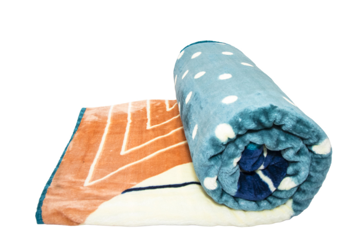 Teal and Pastel Triangles 1Ply Silver Mink Blanket - Image 3