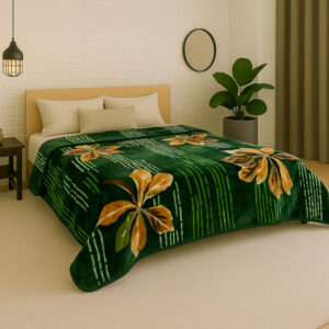 Emerald Green Leaf 1Ply Gold Mink Blanket
