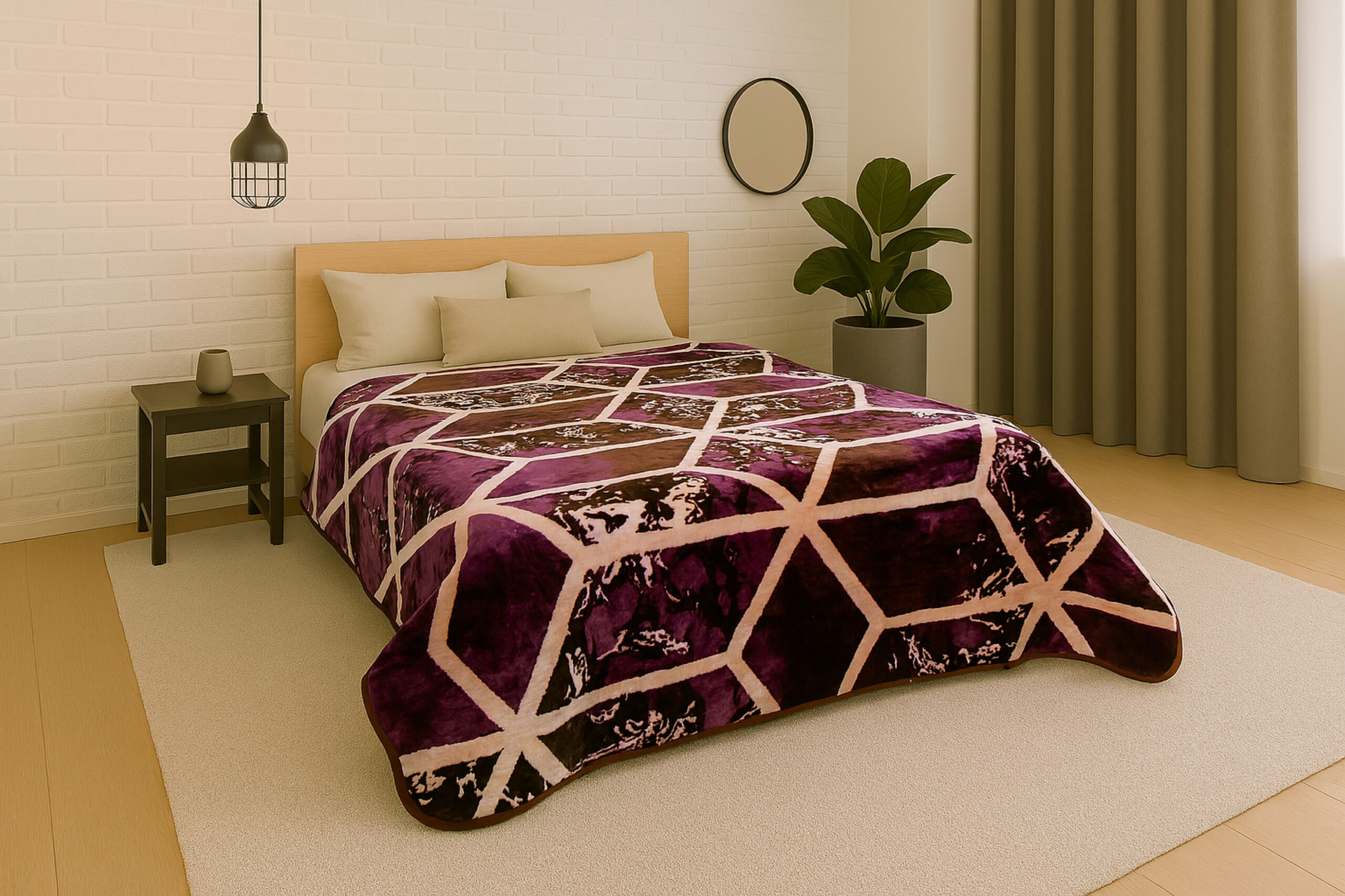 Burgandy Contemporary 1Ply Gold Mink Blanket