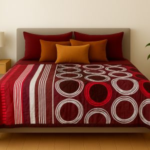 Red and Grey Picasso 3Ply Quilted Mink Blanket - Queen