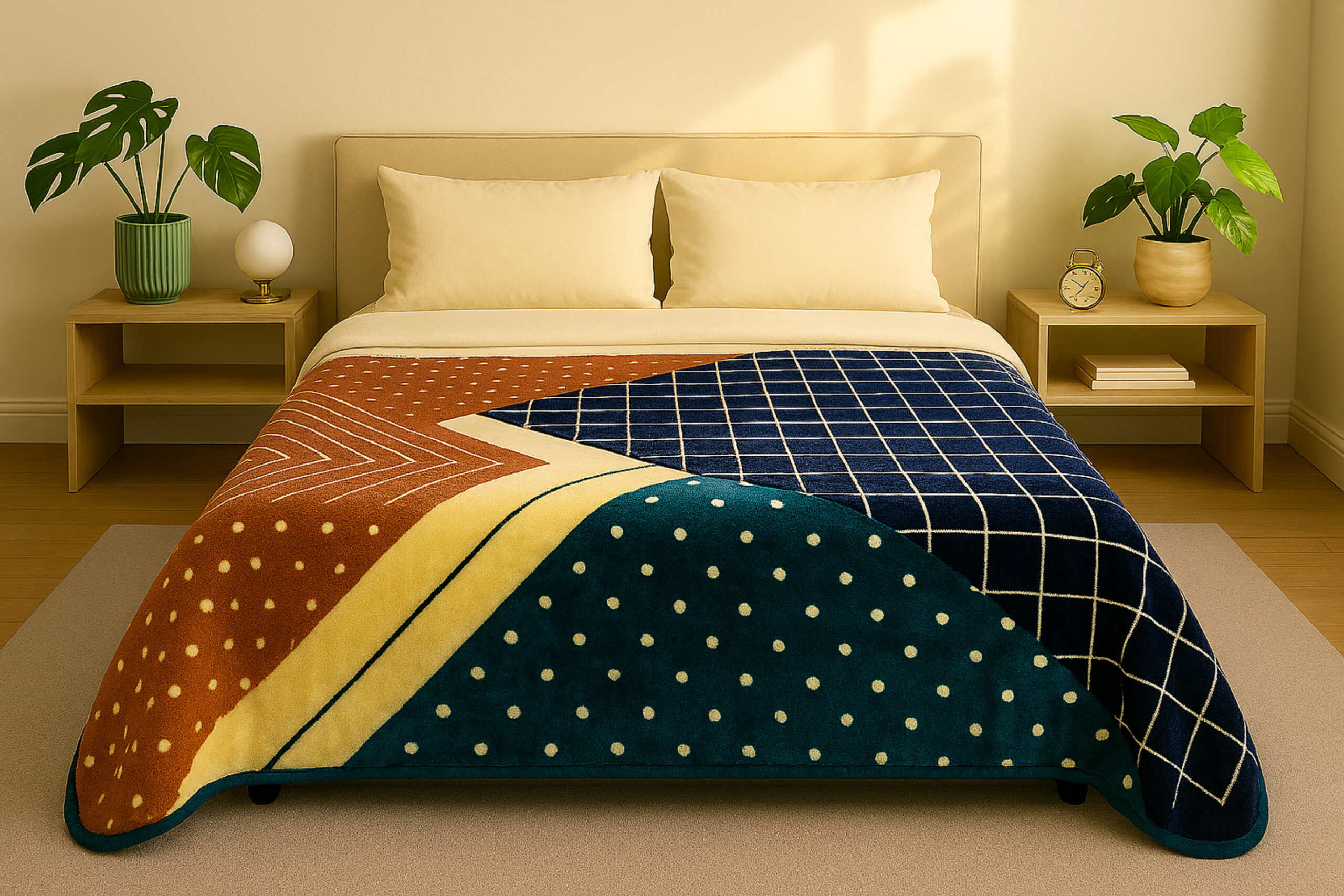 Teal and Pastel Triangles 1Ply Silver Mink Blanket