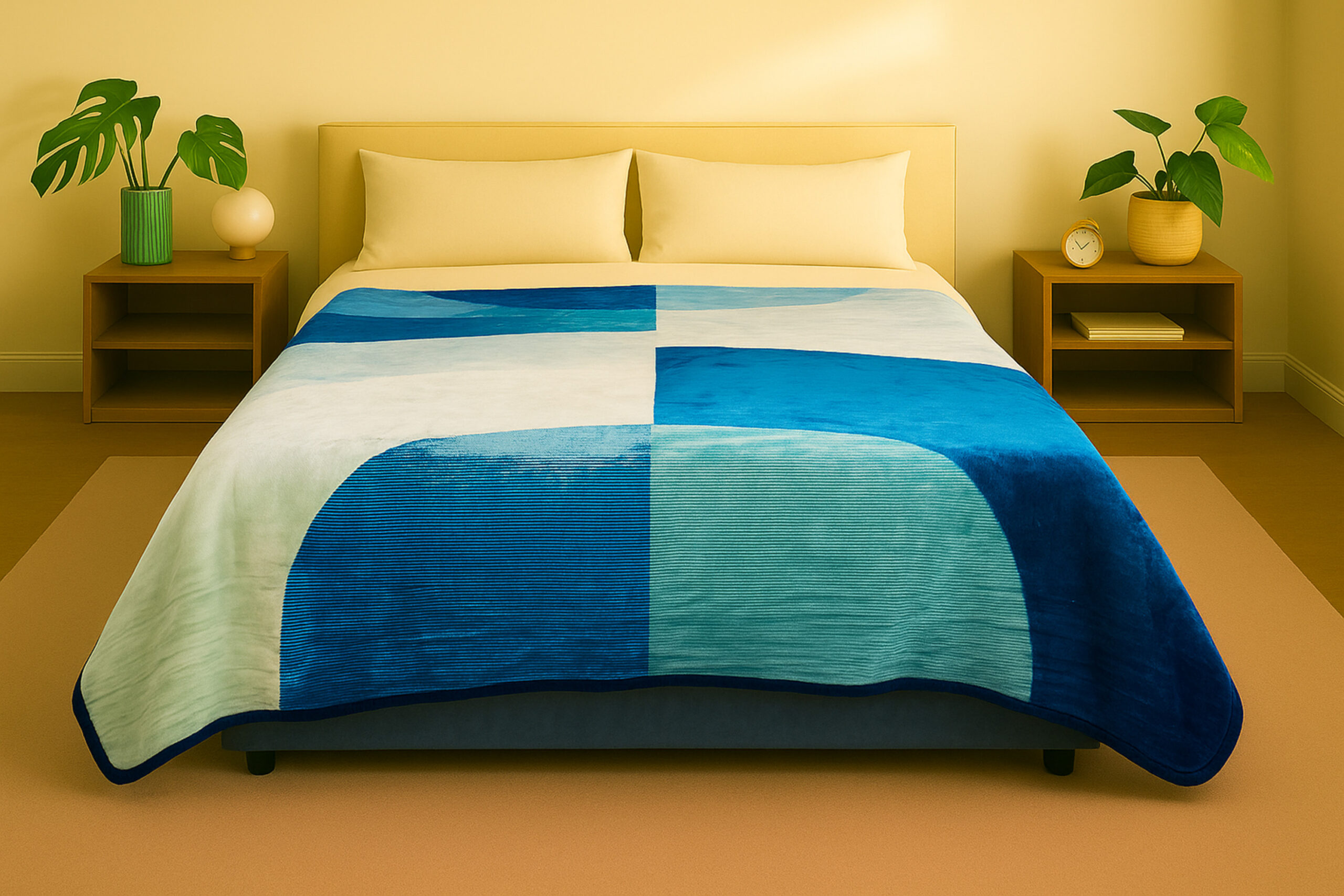 Blue Cubism 1Ply Silver Mink Blanket